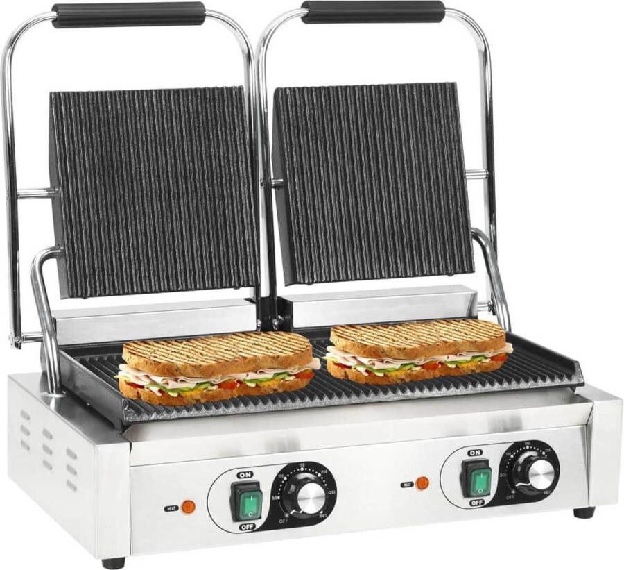 VidaXL Panini grill dubbel gegroefd 3600 W 57x30.5x20 cm - Foto 2