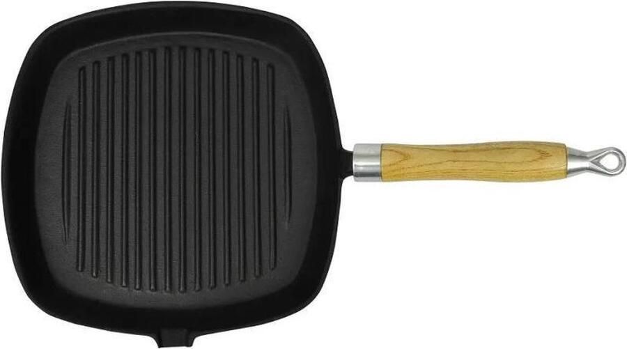 VidaXL Grillpan met houten handvat gietijzer 20x20 cm