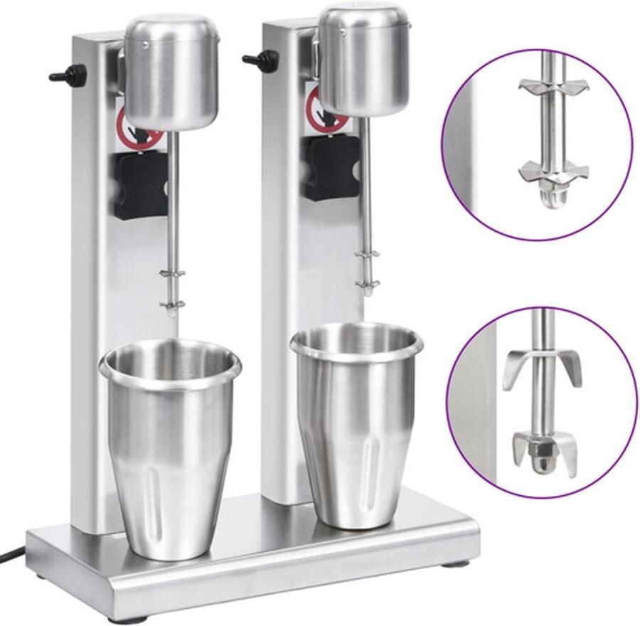 VidaXL Milkshake mixer met dubbele bekers roestvrij staal 2 L