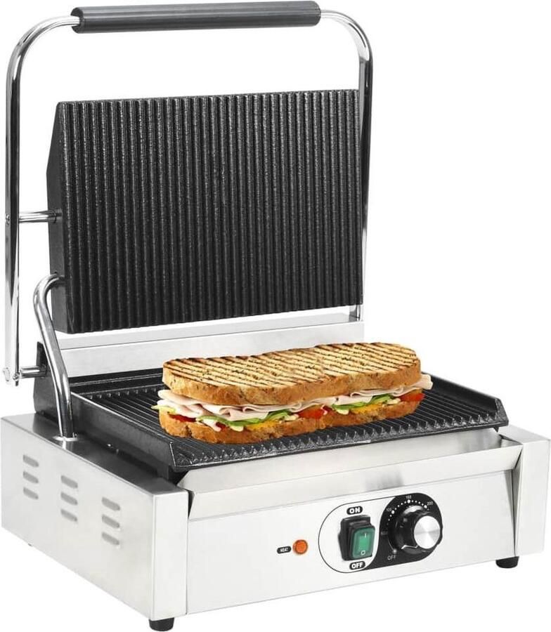 VidaXL Panini grill gegroefd 2200 W 43x30.5x20 cm - Foto 2