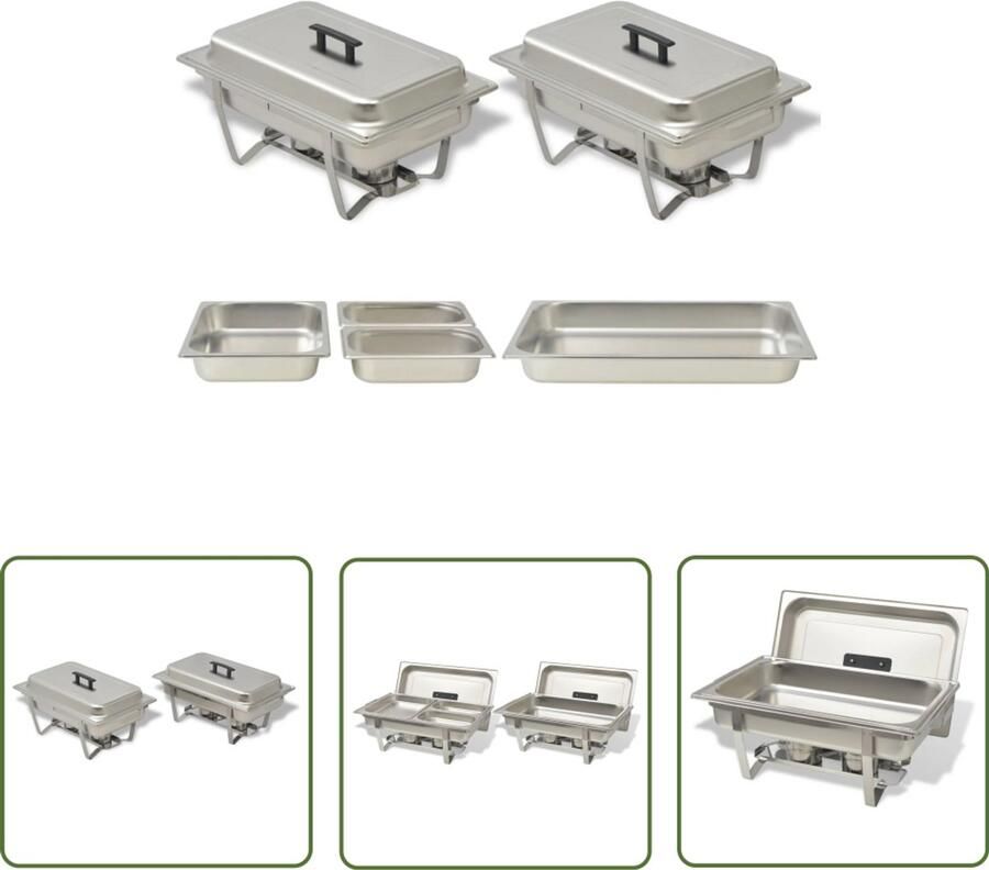 VidaXL Roestvrij Staal Rechaud Set Rechaud set roestvrij staal 2-delig Food Warmer Buffet Diner Feesttafel