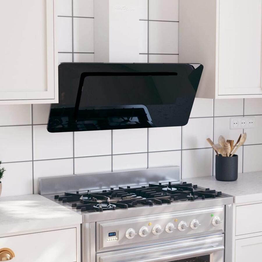 VidaXL Wandafzuigkap 90 cm roestvrij staal en gehard glas zwart