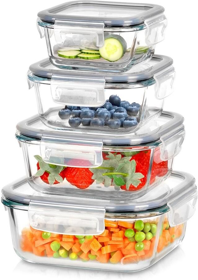 Vilde Glazen Voedselcontainers Set van 4 Verschillende Maten Borosilicaatglas