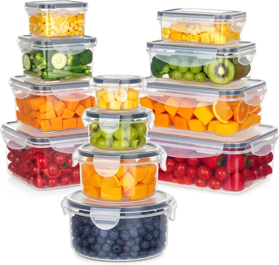 Vilde Set van 12 Voedselcontainers Deksel met Sluiting BPA-vrij