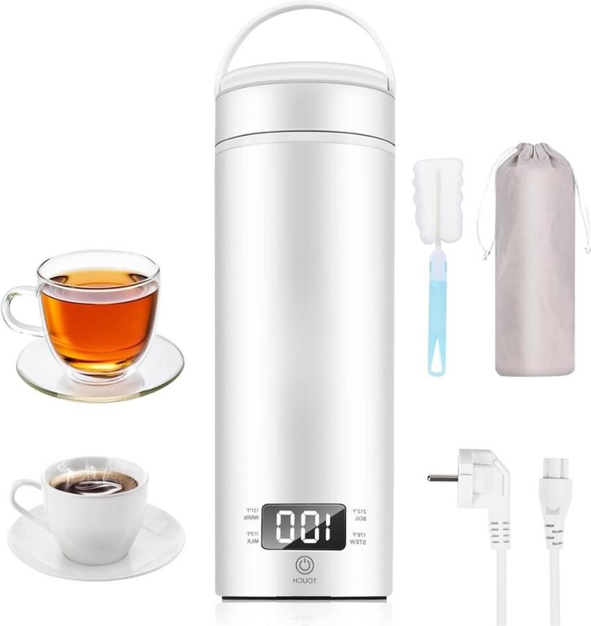 Vin Draagbare Waterkoker – 450 ML Mini Waterkoker – 4 temperatuurinstellingen Portable Reis Waterkoker Camping Waterkoker