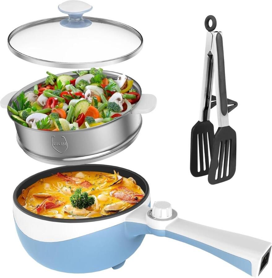 Vin Hotpot Electrisch Chinees – Kaasfondue Pan Elektrische Multipan – Multifunctioneel 1.7L Chinese Fondue 200 600Watt – Saute Pan – Friteuse – Hete Pan- Stomer – Langzame Kookplaat – Gemakkelijk Schoon te Maken Blauw