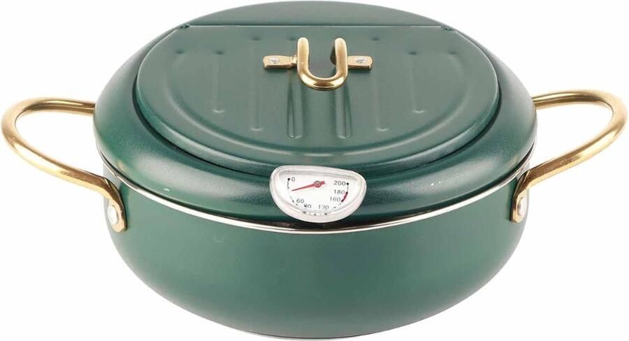 Vin Japanse Tempura Friteuse Potthermometer RVS Japanse Frituurpan 3.4L Friteuse Pan Kippenpot met Thermometer Groen
