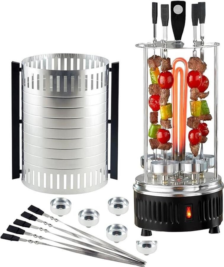 Vin Kebab Grill – Verticale Grill Inclusief 5 Kebab Spiezen – Donorgrill Met Opvangbakjes – Shoarmagrill Kebabgrill Grill Apparaat Inclusief Aluminium Body – Zwart