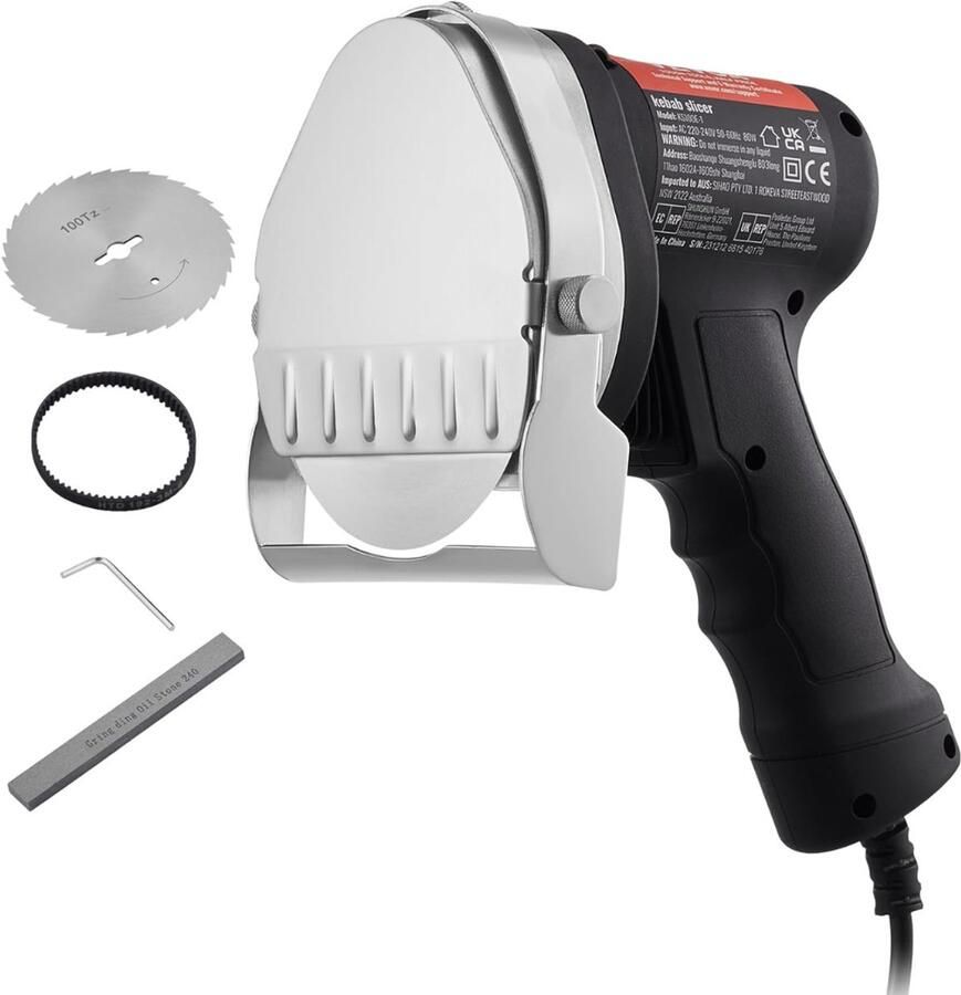 Quvo Professioneel Kebab Mes – Kebab Maker met Draad – Doner Mes – 0-8mm Instelbaar – Gemakkelijk schoon te maken – Zwart -19cm x 13cm x 19cm