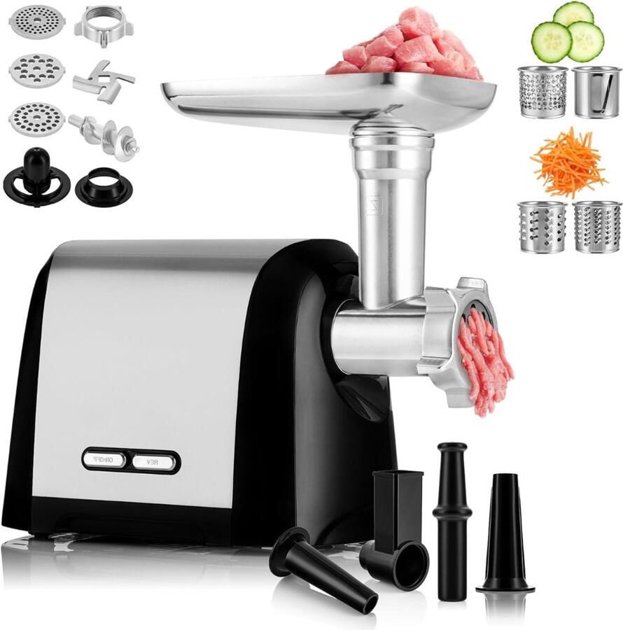 Vin Professionele Worstenmaker Roestvrijstalen Vleesmolen – Elektrische Gehaktmolen – met 3 Maalplaten – Worstenvul Machine Worstenvuller ETL-Goedgekeurd
