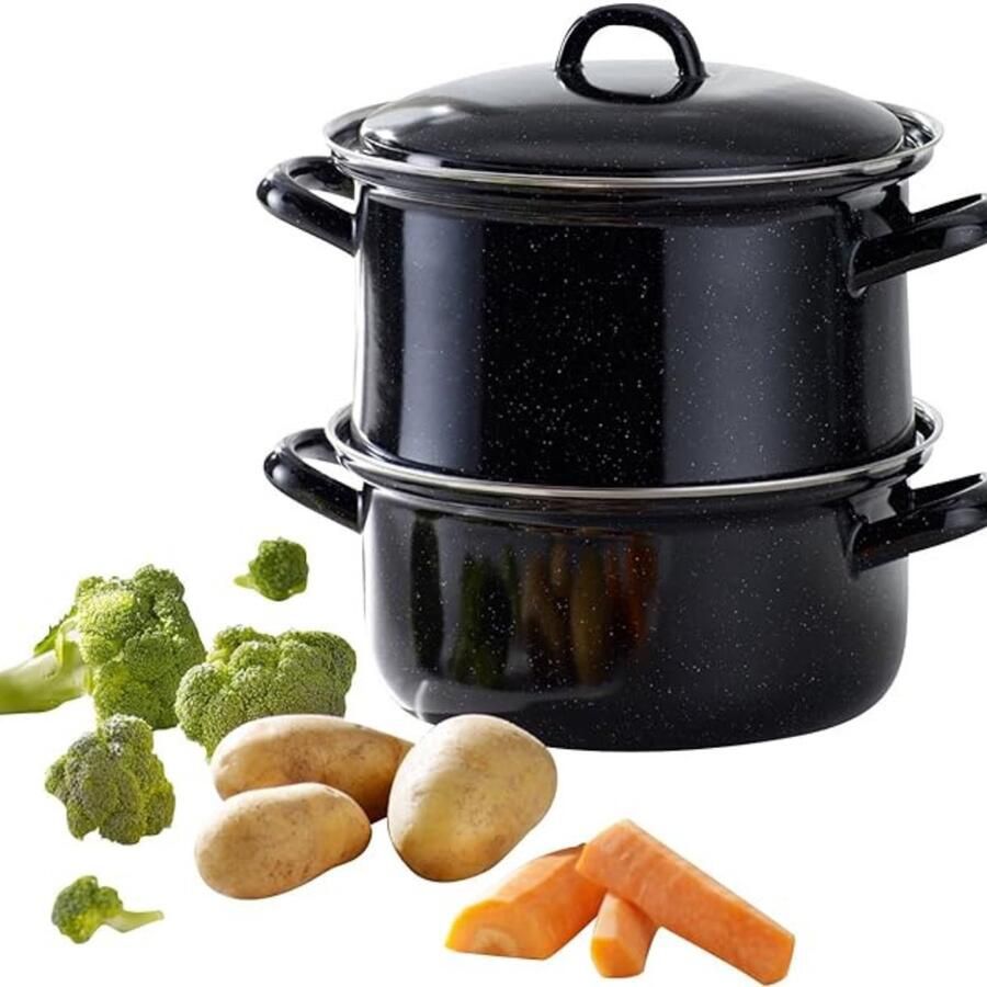 Vin Stalen Stoompot – Stoompan – Stoomkokers – Stoomkoker Baby – Stoom Koker – met Pan 18 cm – 3-Delig Zwart