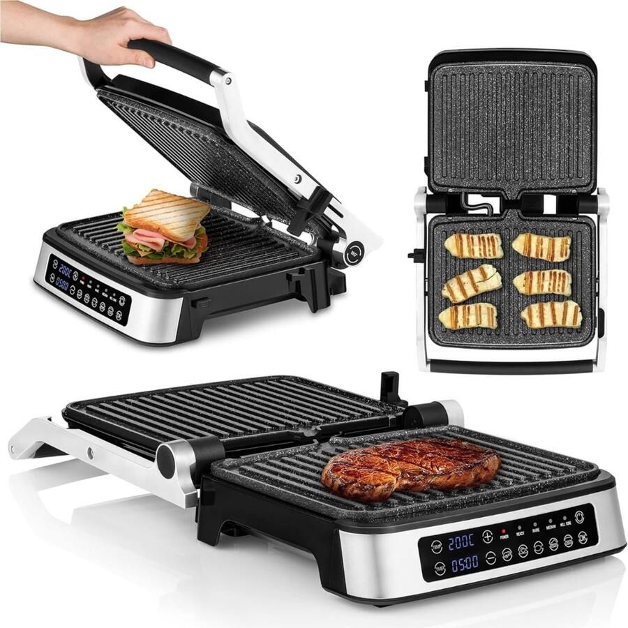 Vin Tafelgrill Contactgrill Tosti Grill Apparaten 180° Inklapbaar Wafelijzer Met Antiaanbaklaag – Tosti Apparaat – 2-in-1 Grill Apparaat – Contactgrill – Sandwich Maker Met Lekbak – Panini Grill
