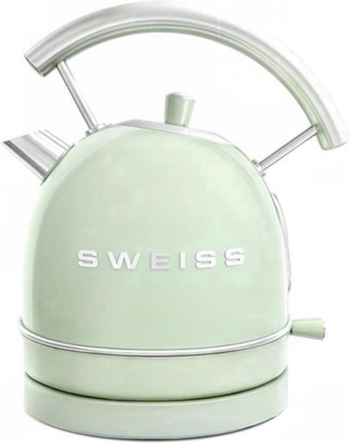 Vintage elektrische waterkoker 1 8 l compact roestvrij staal praktisch 2200 W snel koken zichtbaar waterniveau en schaalbaar automatische uitschakeling 360° sokkel groen