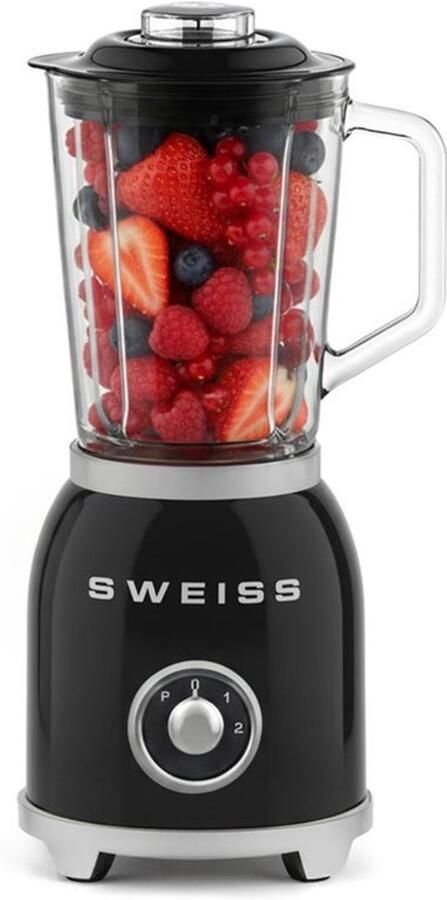 Vintage MXV9 Smoothie blender 2 snelheden en pulsfunctie 6 messen van roestvrij staal inhoud 1 5 l glazen kom antislipvoeten veiligheidsschakelaar 1000 W zwart