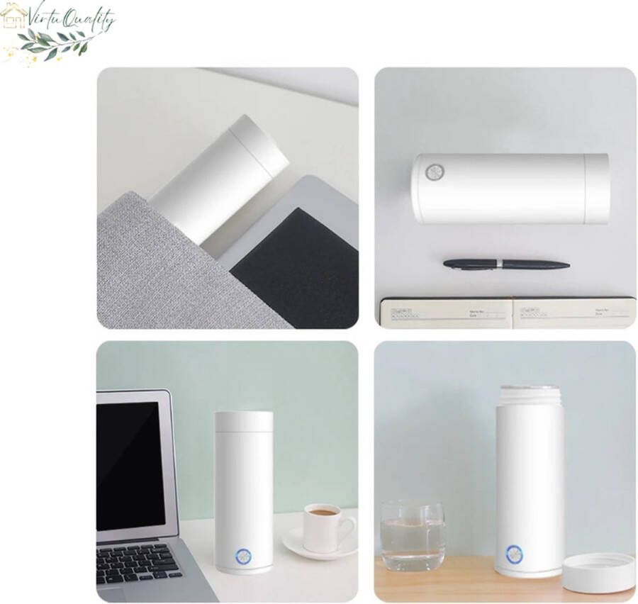 VirtuQuality Reis Waterkoker 400ml Roestvrij Staal Vacuüm Geïsoleerd Reiswaterkoker mini waterkoker camping waterkoker Wit