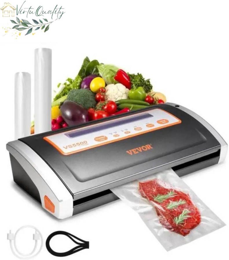 VirtuQuality Vacumeermachine Voedsel Vacuum Sealer Luchtdichte Vershoudmachine 130W Handmatige Vacuümfunctie Ingebouwde Snijder