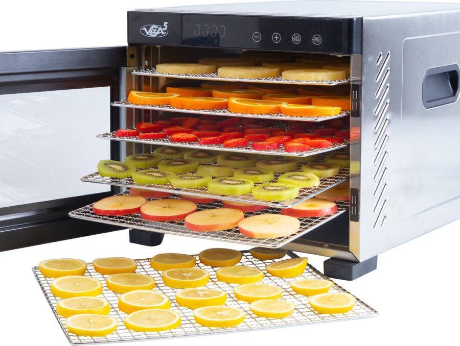 Vita5 Nobel PRO 6 Voedseldroger – Droogoven RVS – 24-Uurs Timer – Led-bedieningspaneel – Dehydrator – 6 Laags