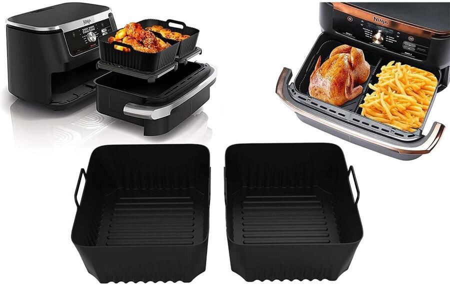 Vitdipy 2 stuks Airfryer Siliconen Bakje Siliconen vorm Airfryervoering Rechthoekige 21.5*14.5*7cm Grijs Duurzaam Non-Stick Vaatwasserbestendig herbruikbaar