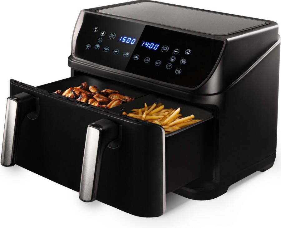 Vivid Green Dubbele Airfryer XXL 10L inhoud 2400W -10 bakprogramma's Incl. Bakpapier 2 Lades Dubbele Mand Dual Zone Technologie Heteluchtfriteuse