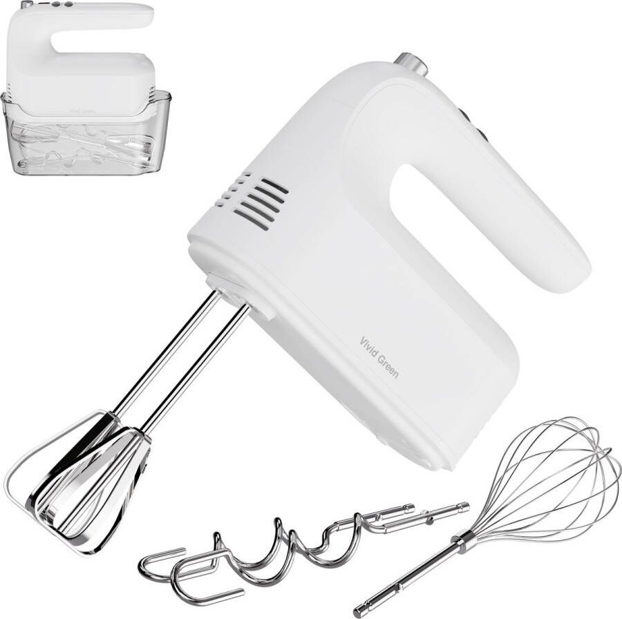 Vivid Green Handmixer 400W 9 snelheden Turbofunctie Opberghouder Deeghaken Wit