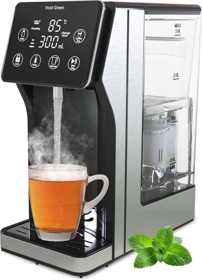 Vivid Green Heetwaterdispenser 3L 40° 100° 100 200 300 400ml Instant Waterkoker RVS
