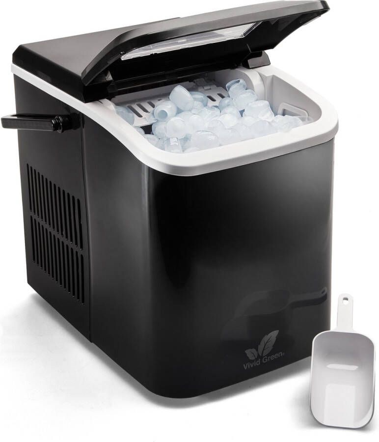 Vivid Green Ijsblokjesmachine met Ijsschep 1.8L Ijsblokjesmaker 9 blokjes in 8 minuten 12KG 24 uur Draagbaar met Handvat IJsmachine IJsblokjes Zwart