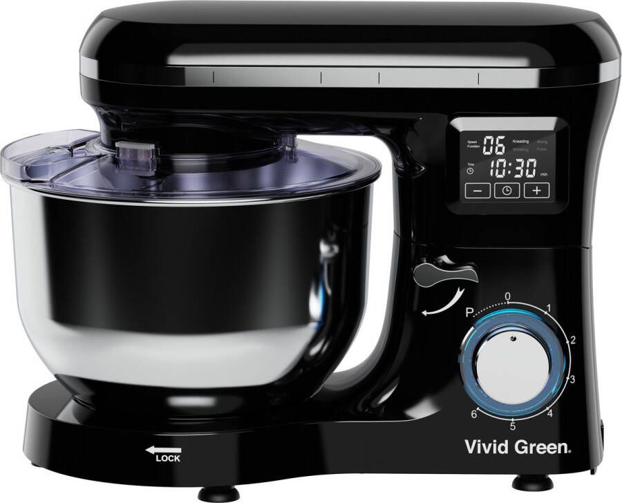 Vivid Green Keukenmachine 2000W Keukenrobot Foodprocessor Keukenmixer met Display 6.2L Zwart
