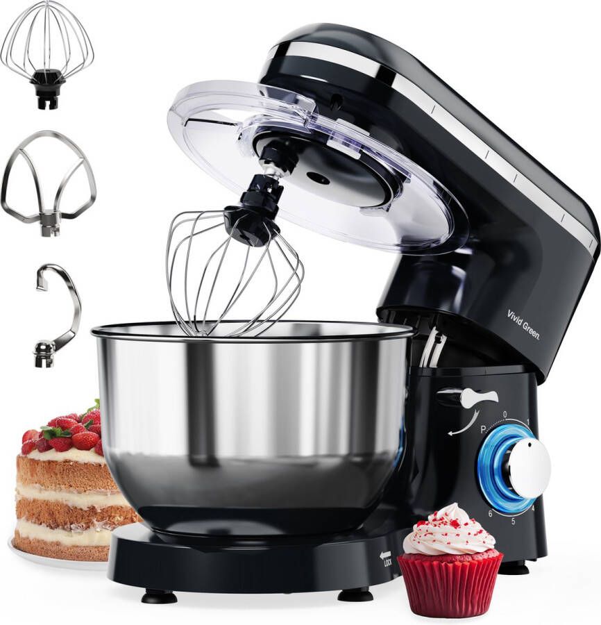 Vivid Green Keukenmachine 2000W Keukenrobot Foodprocessor Keukenmixer met RVS Mengkom Incl. 5 Accessoires 6.2L Zwart - Foto 1