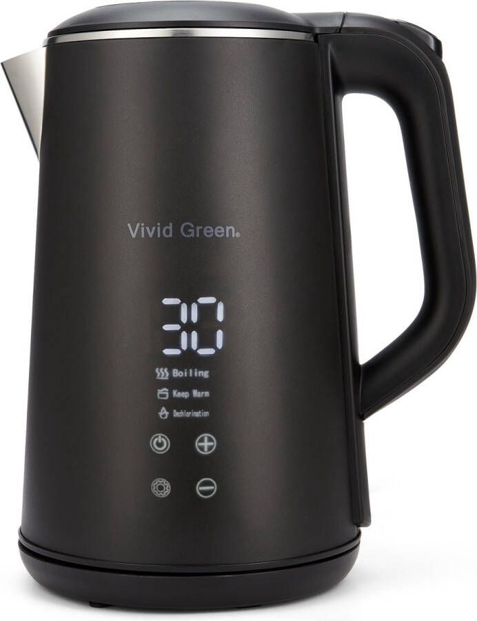 Vivid Green Luxe waterkoker met temperatuurregeling Warmhoudfunctie 20°C tot 100°C 1 6 L Zwart