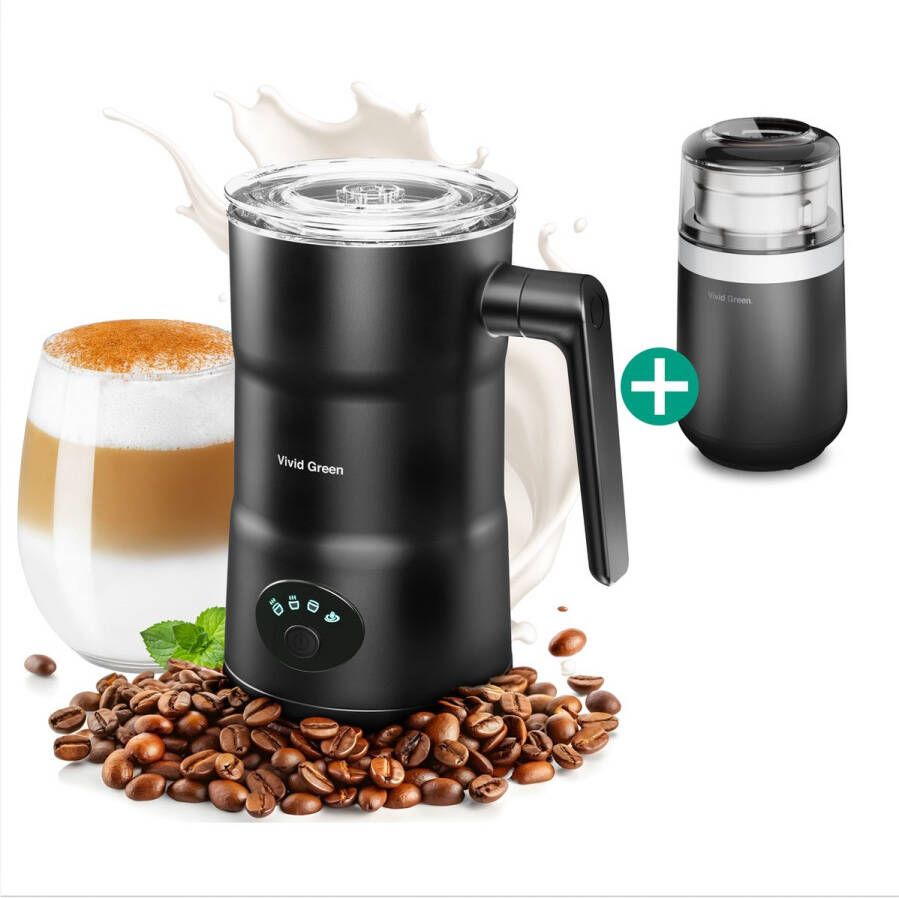 Vivid Green Melkopschuimer met Schenktuit Elektrisch 4-in-1 Melkopschuimers Melkschuimer Voor Melk Milk Frother Zwart Met een Koffiemolen elektrisch - Foto 2