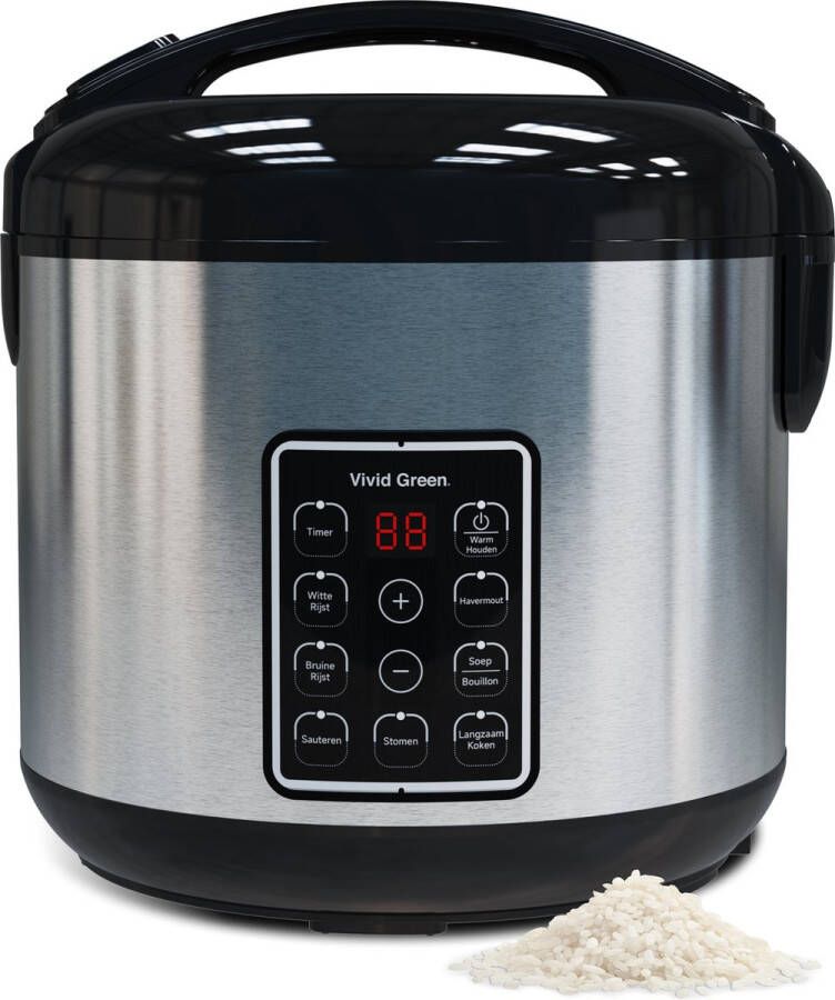 Vivid Green Rijstkoker met Stomer 1.8L 9 functies Slowcooker Rice Cooker Warmhoudfunctie 700W 6 tot 8 Personen RVS