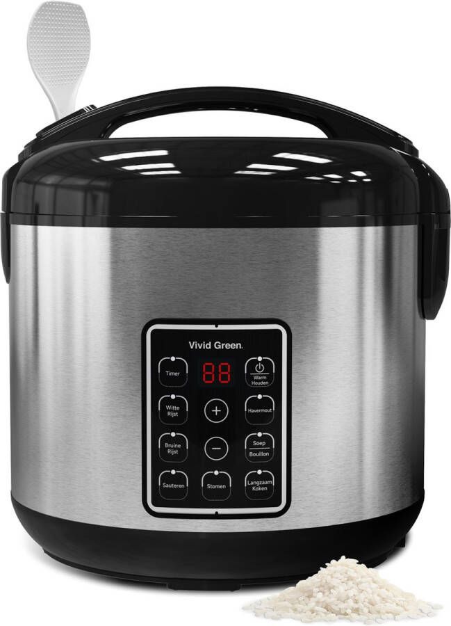 Vivid Green Rijstkoker met Stomer 1.8L 9 functies Slowcooker Warmhoudfunctie 700W 6 tot 8 Personen RVS