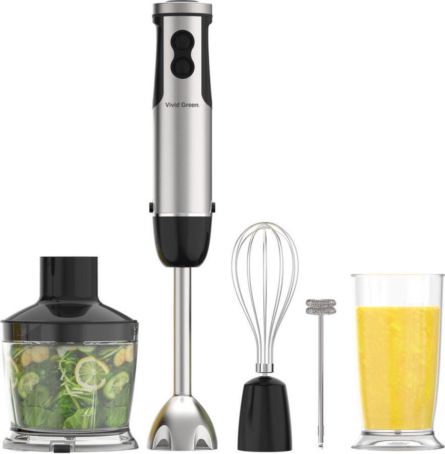 Vivid Green Complete krachtige Staafmixer Set 5-delig Hakmolen 12 Snelheden Incl. Melkopschuimer & Maatbeker RVS 1000 Watt - Foto 2