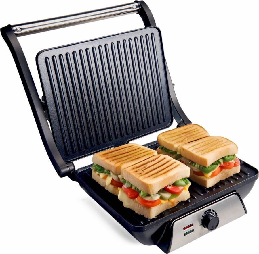Vivid Green Tosti Apparaat XL voor 4 Tosti's met Temperatuurregeling 2000W Grill IJzer Contactgrill Panini Apparaten Uitklapbaar Vivid Gree