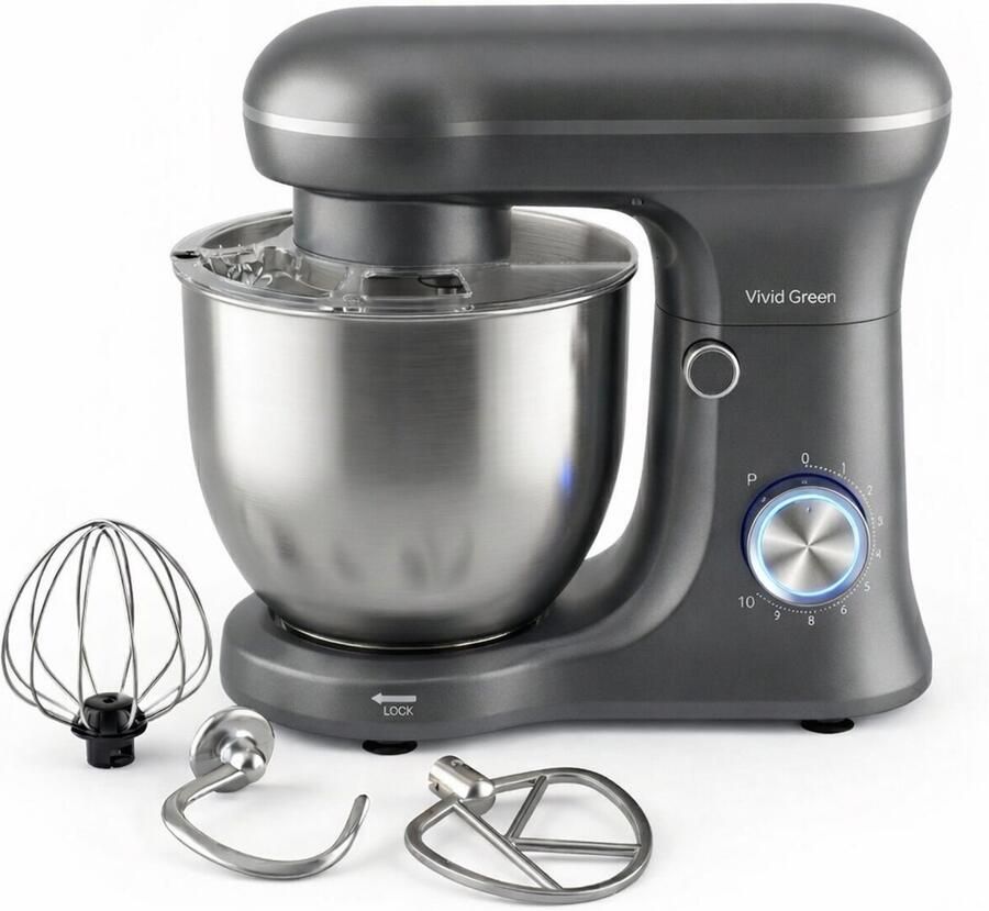 Vivid Green Keukenmachine 1500W Keukenrobot Keukenmixer Mixer met Mengkom 5L Grijs
