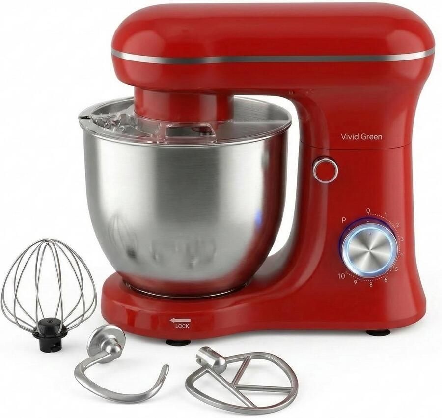 Vivid Green Keukenmachine 1500W Keukenrobot Keukenmixer Mixer met Mengkom 5L Rood