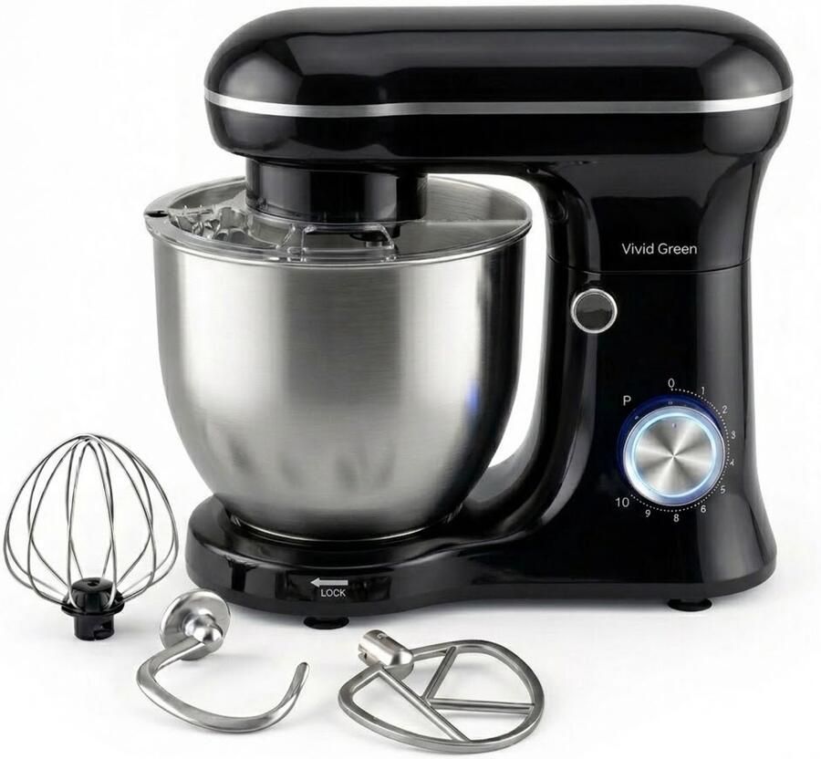 Vivid Green Keukenmachine 1500W Keukenrobot Keukenmixer Mixer met Mengkom 5L Zwart