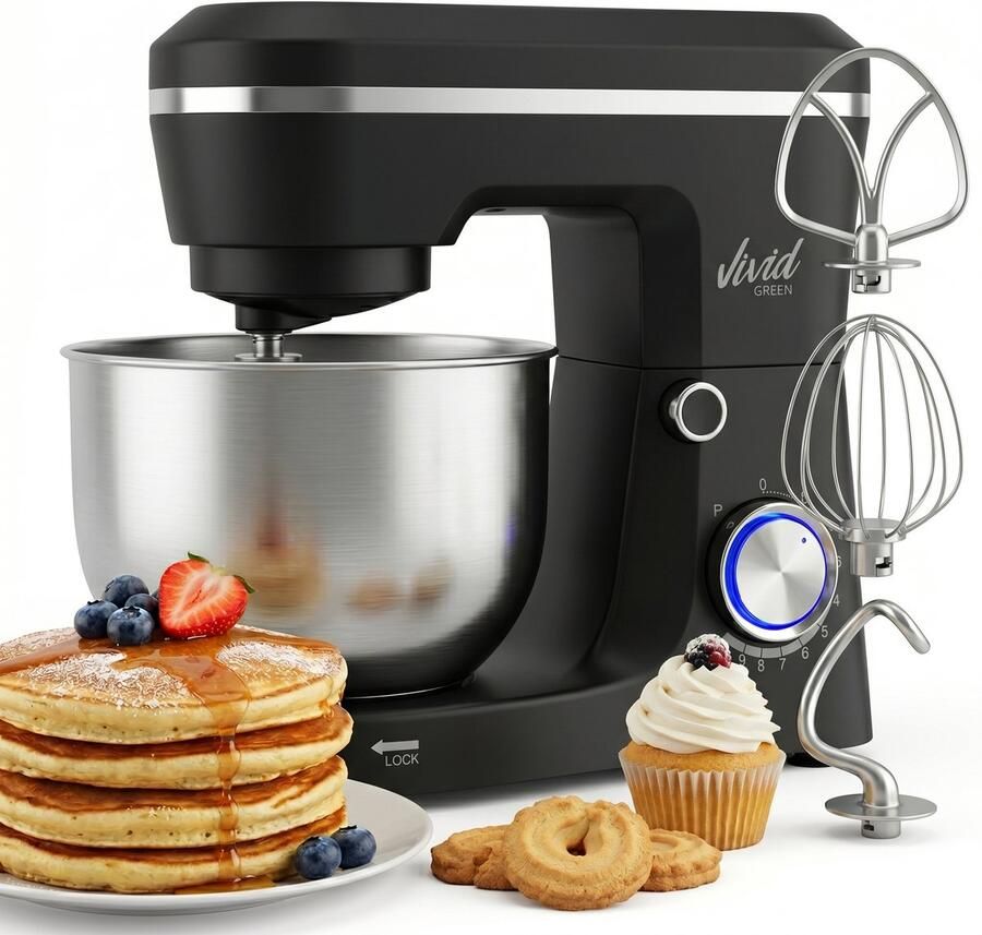Vivid Green 1500W Compacte Keukenmachine Keukenrobot Foodprocessor 3 8L RVS Mengkom 10 Snelheden + Pulse Planetair Mengsysteem Multifunctioneel Spatscherm Keukenmixer Zwart