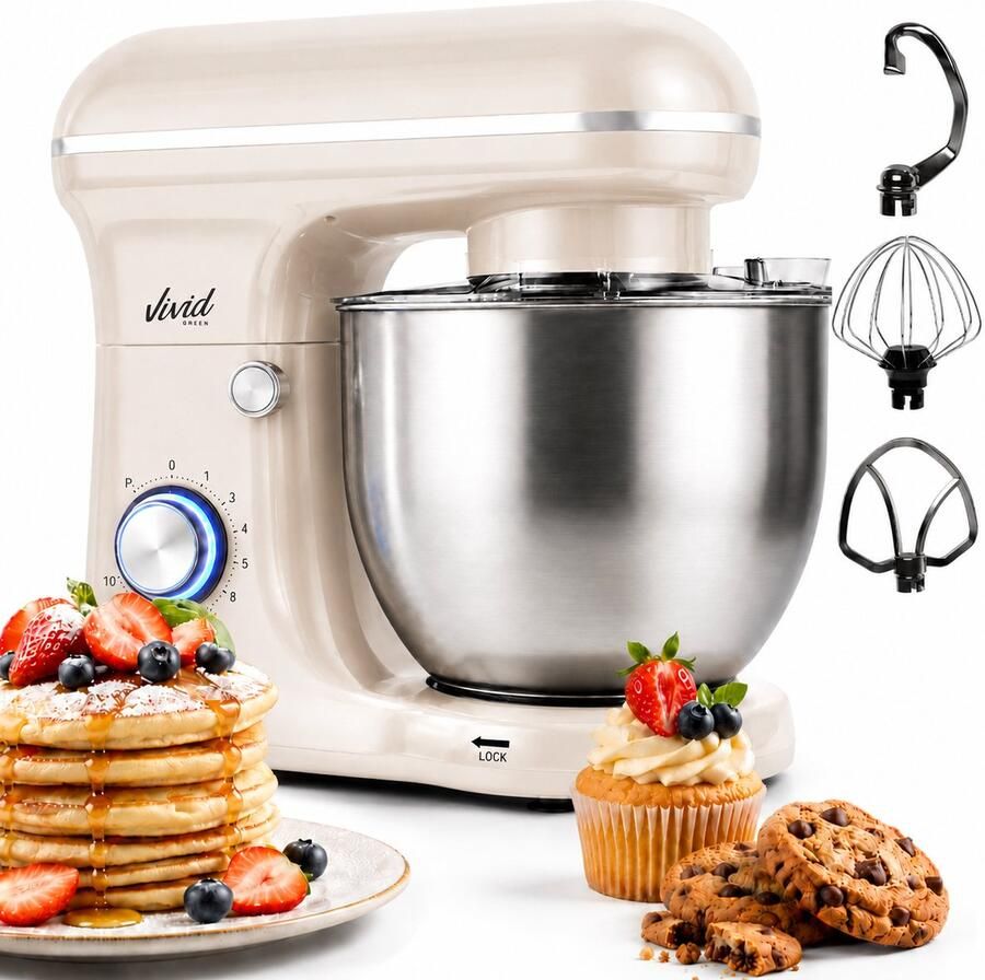 Vivid Green 1500W Keukenrobot 5L Mengkom 10 Snelheden Keukenmixer Keukenmachine Creme