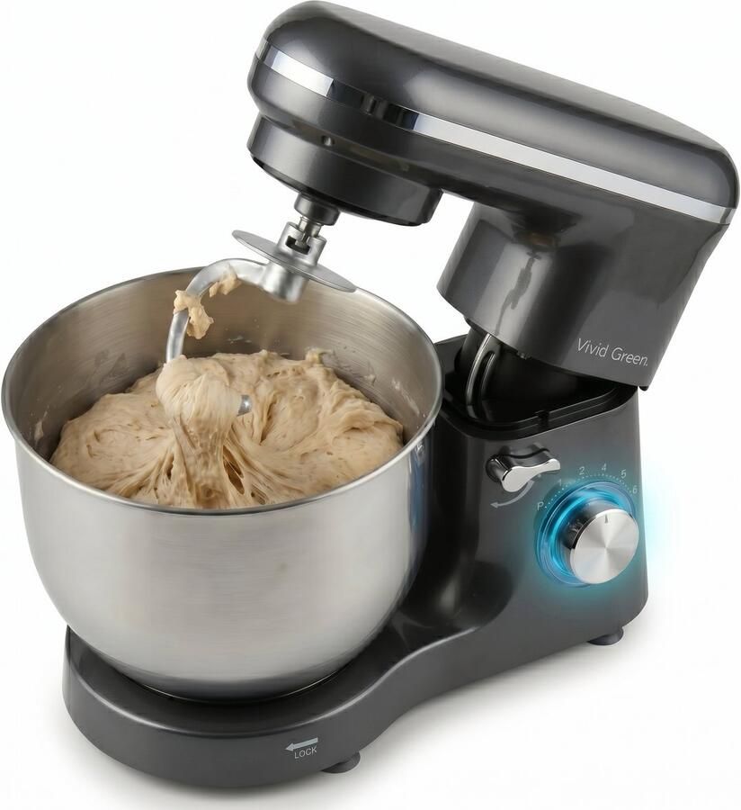 Vivid Green Keukenmachine 2000W Keukenrobot Foodprocessor Keukenmixer met RVS Mengkom Incl. 5 Accessoires 6.2L Grijs