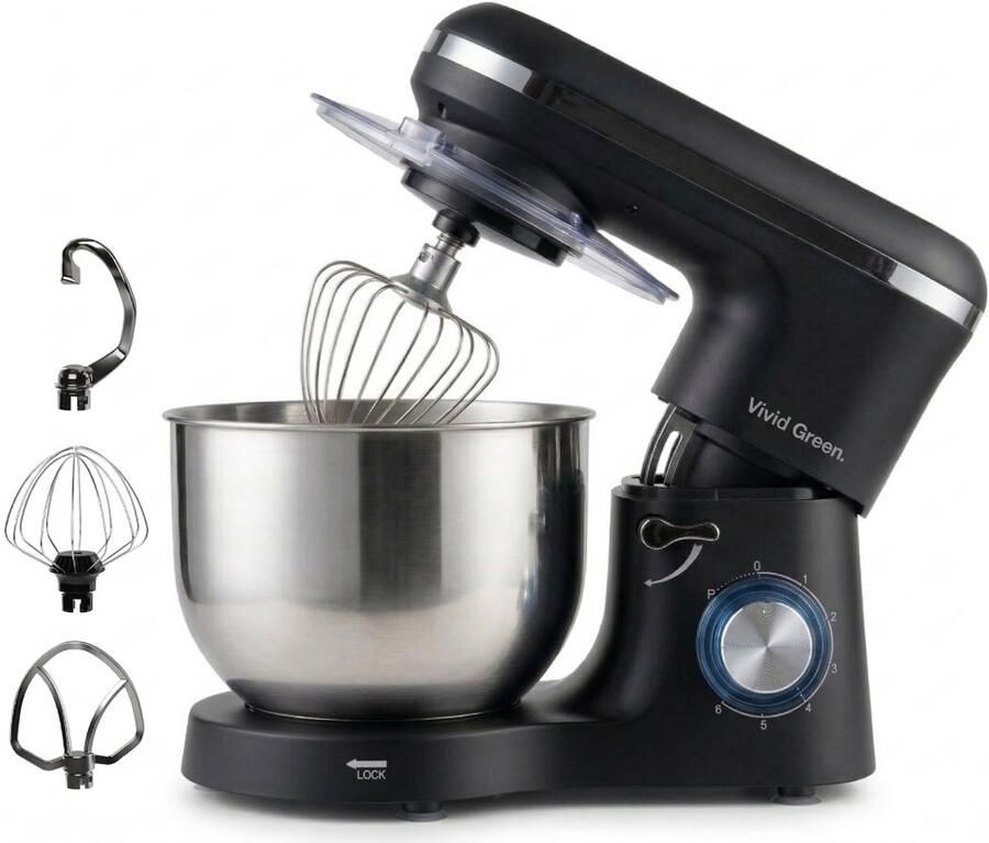Vivid Green 2000W Keukenmachine Keukenrobot 6.2L Keukenmixer Mixer met Mengkom Matzwart
