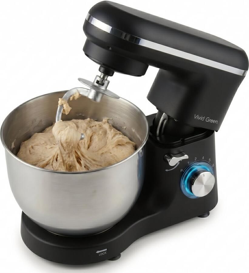 Vivid Green Keukenmachine 2000W Keukenrobot Keukenmixer Mixer met Mengkom 6.2L Matzwart