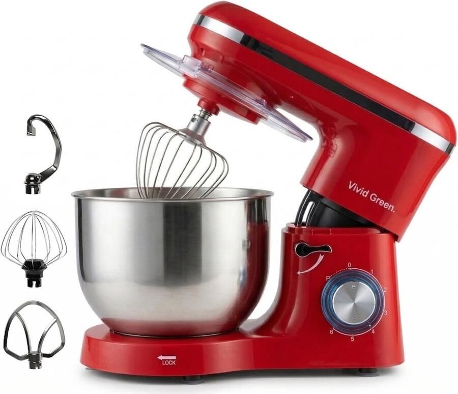 Vivid Green Keukenmachine 2000W Keukenrobot Foodprocessor Keukenmixer met RVS Mengkom Incl. 5 Accessoires 6.2L Rood