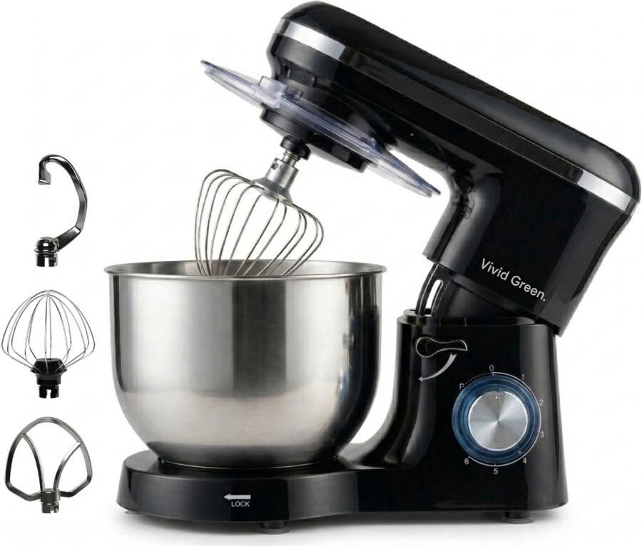 Vivid Green Keukenmachine 2000W Keukenrobot Foodprocessor Keukenmixer met RVS Mengkom Incl. 5 Accessoires 6.2L Zwart - Foto 2