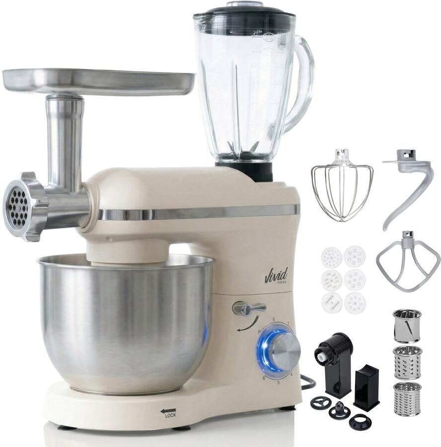 Vivid Green 2000W Keukenmixer 6.2L Keukenmachine Keukenrobot Mixer met Mengkom – Gehaktmolen en Blender – Creme