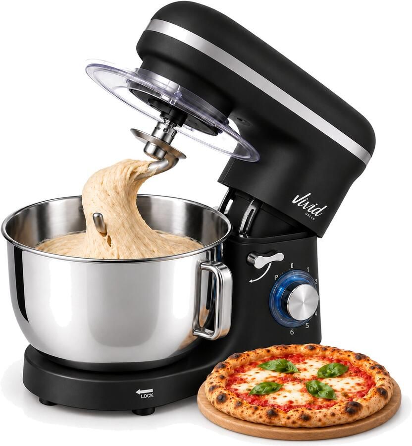 Vivid Green 2000W Keukenmachine Mixer met Mengkom 6 2L Deegmachine voor Zwaar Deeg Keukenmixer Keukenrobot Matzwart