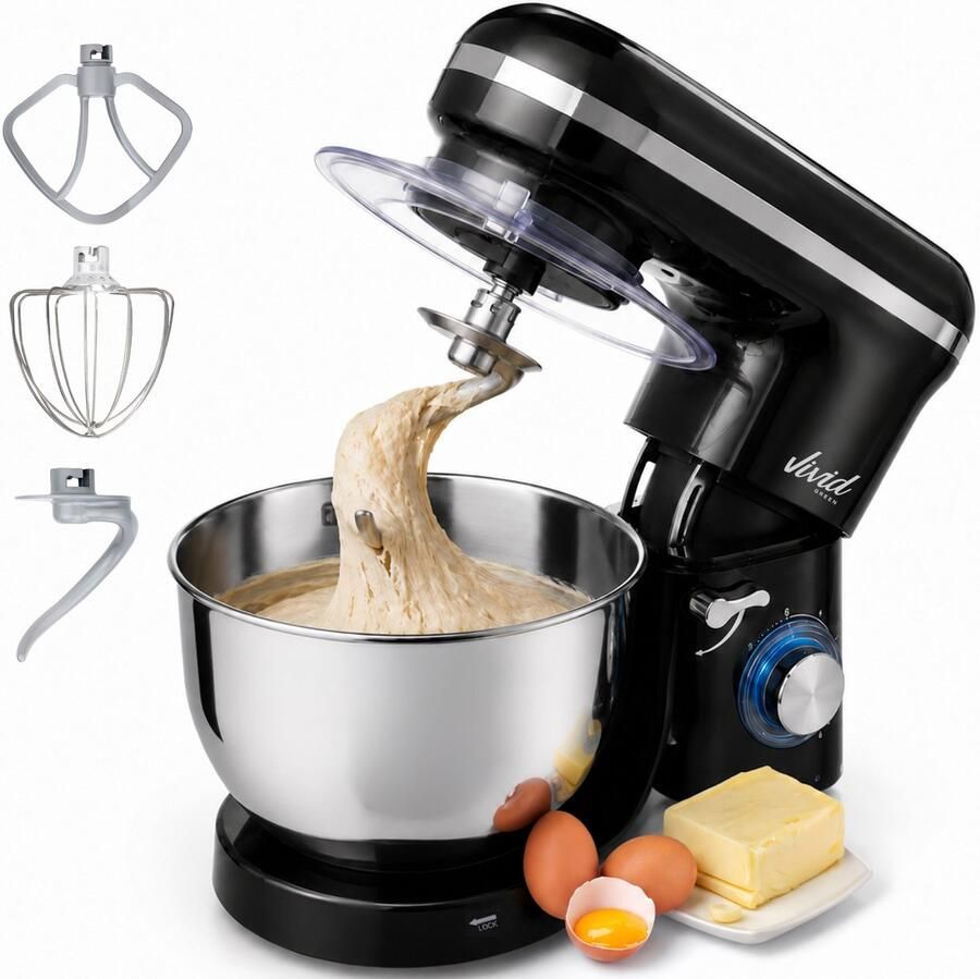Vivid Green Keukenmachine 2000W Keukenrobot Foodprocessor Keukenmixer met RVS Mengkom Incl. 5 Accessoires 6.2L Zwart