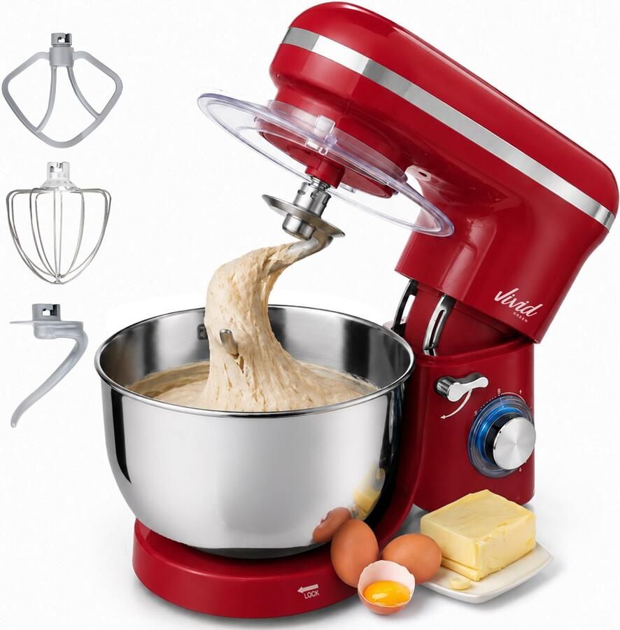 Vivid Green Keukenmachine 2000W Keukenrobot Foodprocessor Keukenmixer met RVS Mengkom Incl. 5 Accessoires 6.2L Rood
