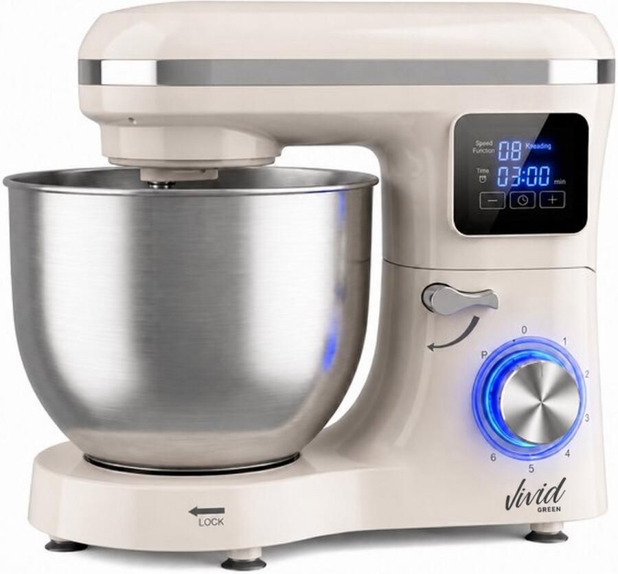 Vivid Green 2000W Keukenmixer Timer & Automatische Stop Geschikt voor Zwaar Deeg 6 2L Mengkom Keukenmachine Keukenrobot Crème