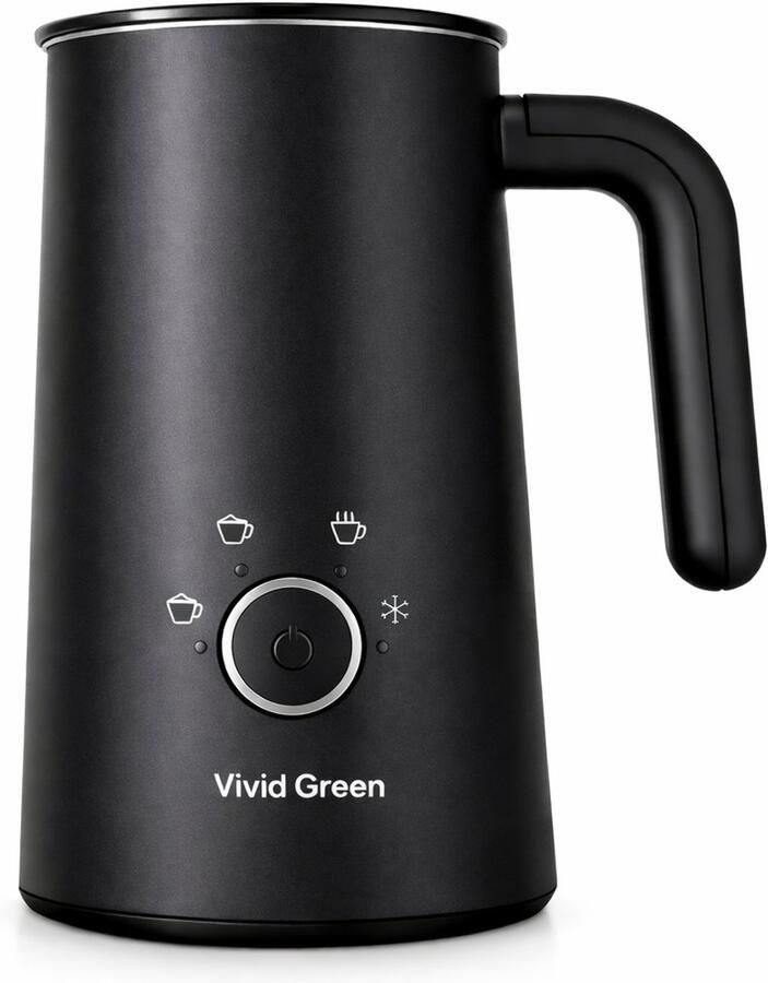 Vivid Green Elektrische Melkopschuimer 4-in-1 PFAS-vrij Warm & Koud Melkschuim Antikleeflaag Melkschuimer Zwart